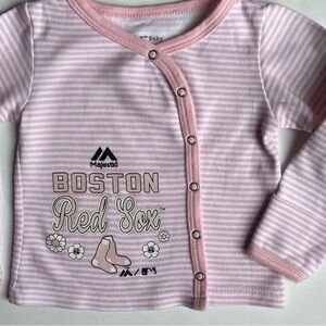 Boston Red Sox Shirt size 9 months Baby Girls Pink Striped Sweatshirt Snaps EUC